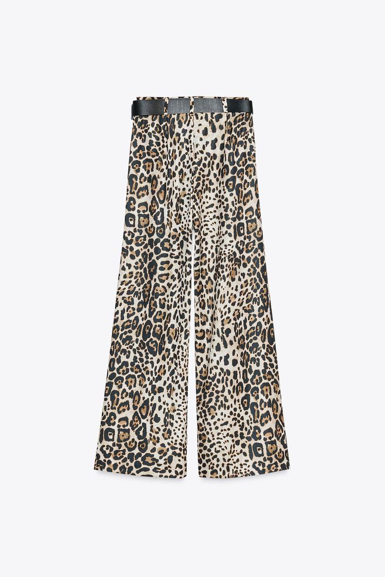 Wide-Leg Satin Trousers with Belt