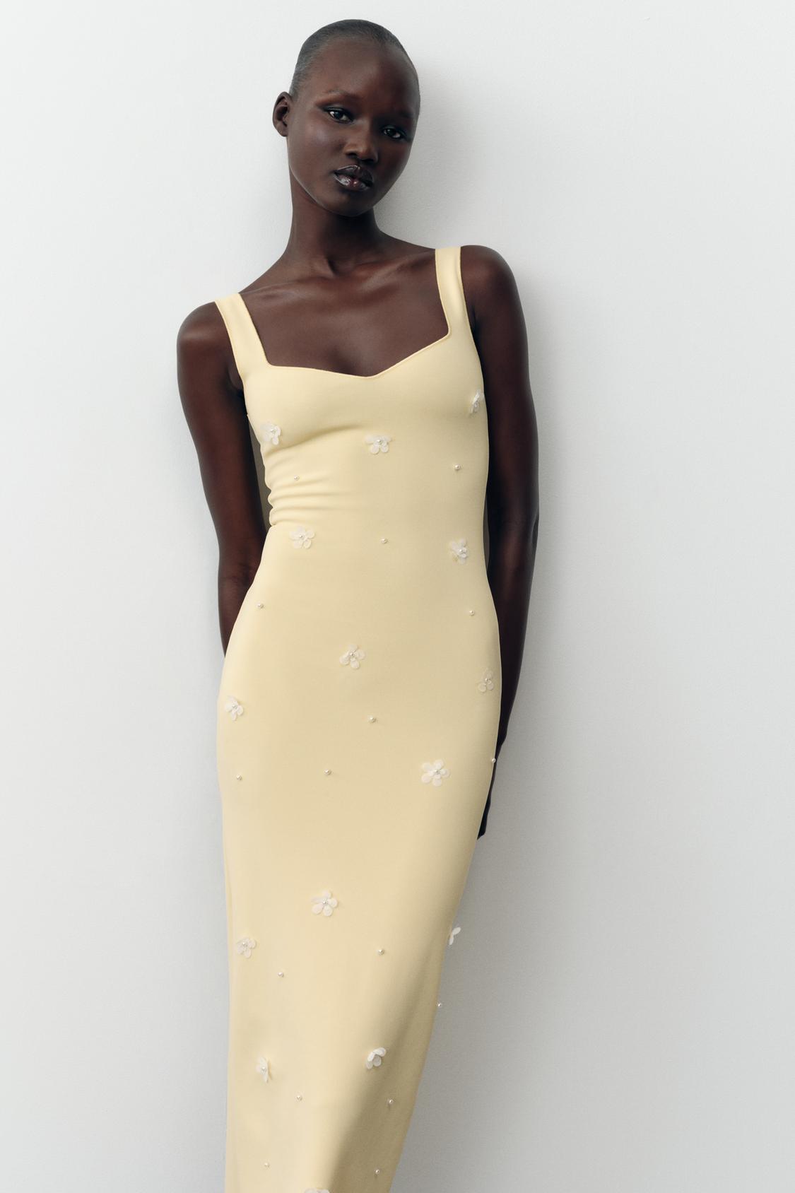 Stretch Midi Dress with Embroidered Flowers