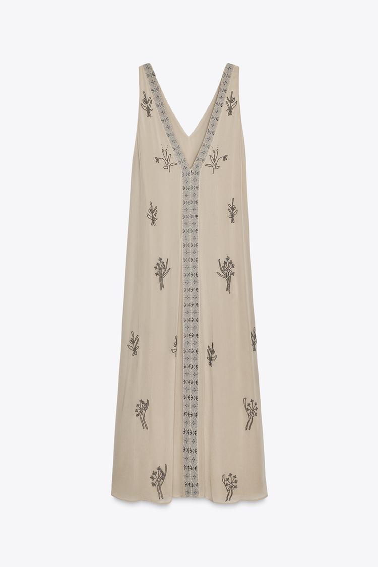 Long Embroidered Dress with Beading