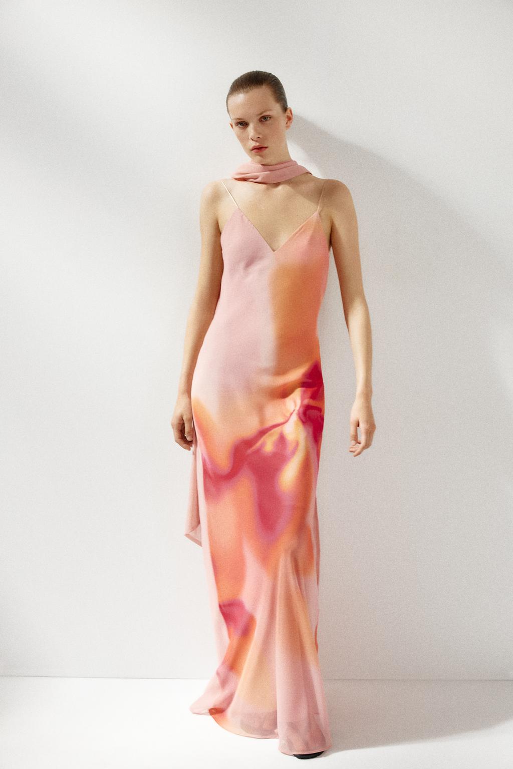 Long Printed Dress with Matching Scarf