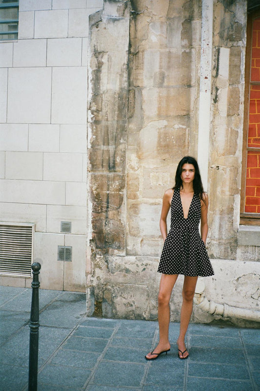 Short Halter Dress with Bow and Polka Dots