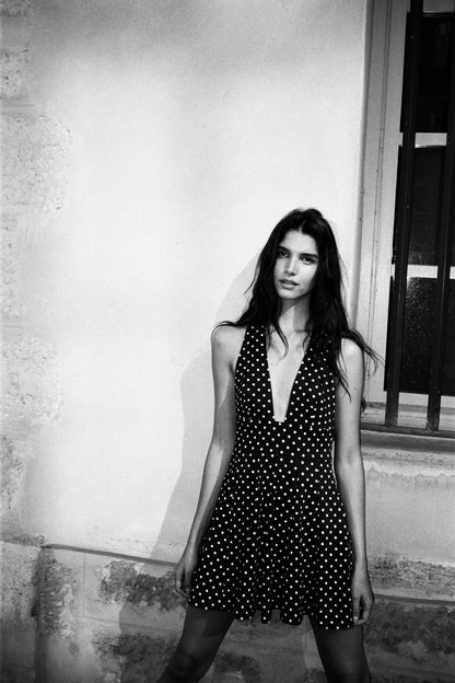 Short Halter Dress with Bow and Polka Dots