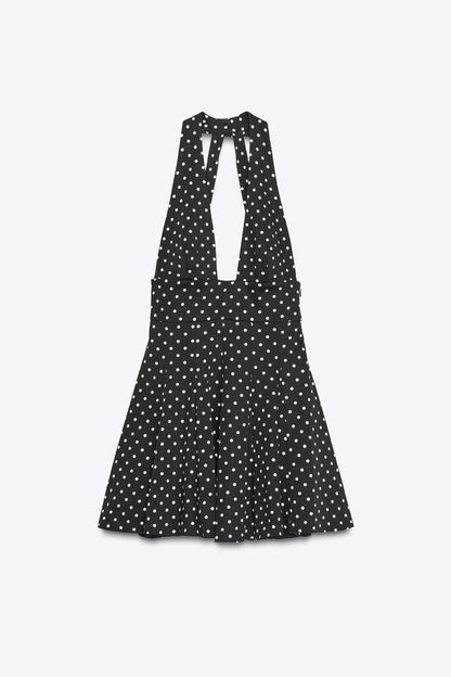 Short Halter Dress with Bow and Polka Dots