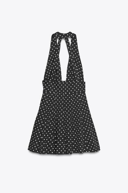 Short Halter Dress with Bow and Polka Dots