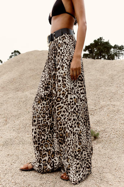Wide-Leg Satin Trousers with Belt