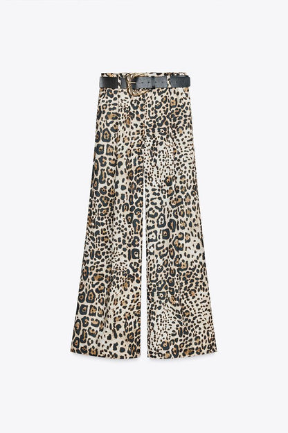 Wide-Leg Satin Trousers with Belt