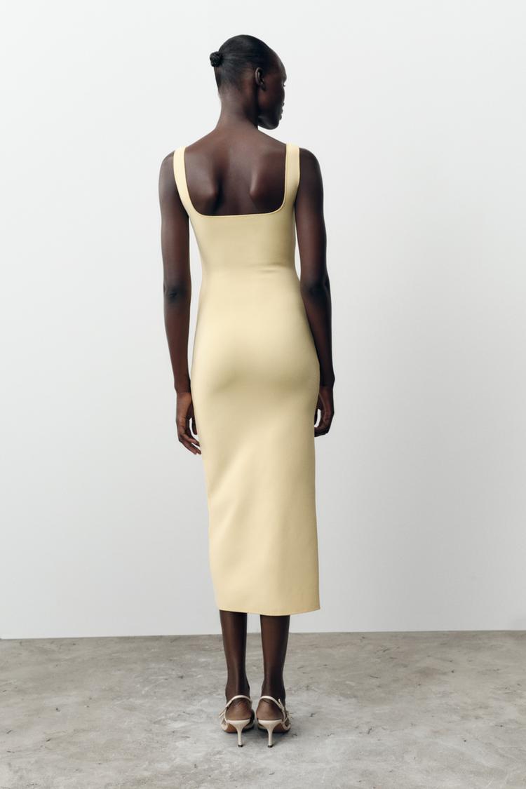 Stretch Midi Dress with Embroidered Flowers