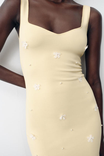 Stretch Midi Dress with Embroidered Flowers