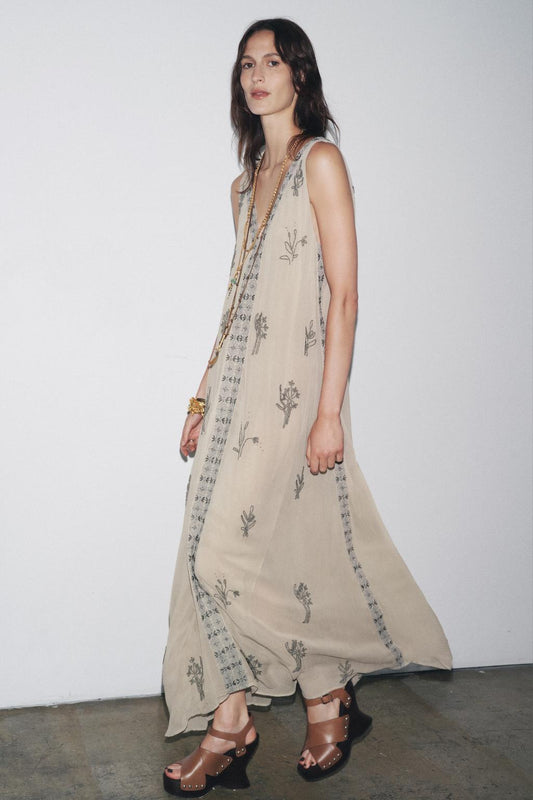Long Embroidered Dress with Beading