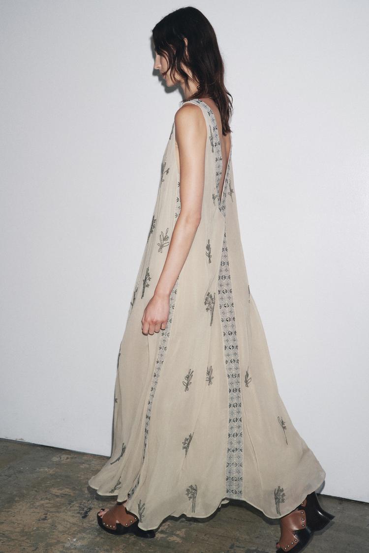 Long Embroidered Dress with Beading