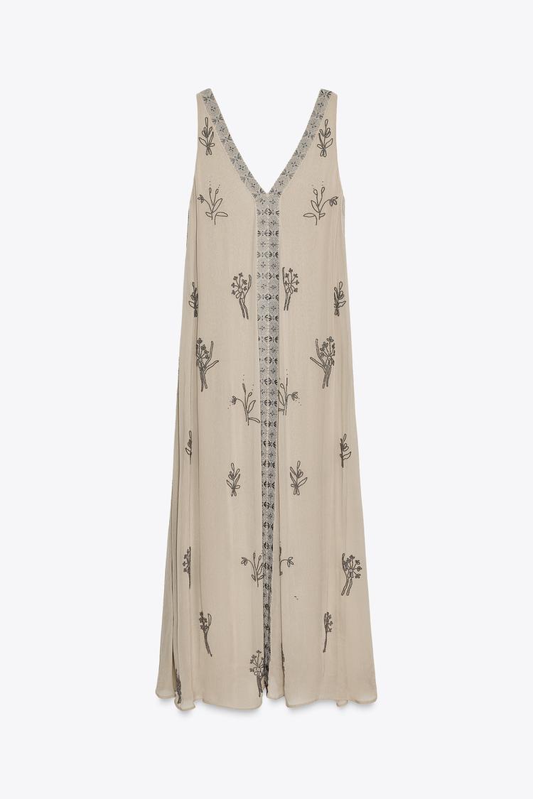 Long Embroidered Dress with Beading