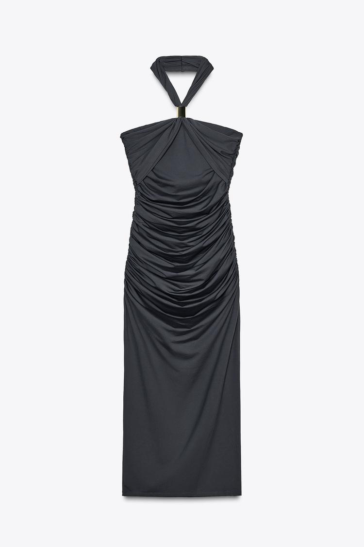 Halter Dress with Metallic Appliqué and Open Back