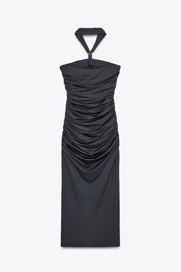 Halter Dress with Metallic Appliqué and Open Back