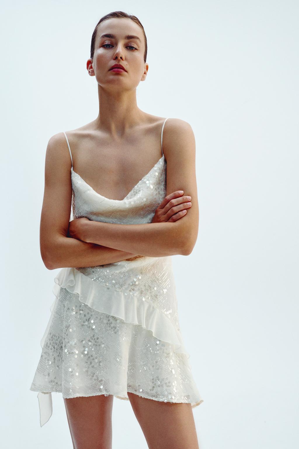 Mini Dress with Ruffles and Sequins