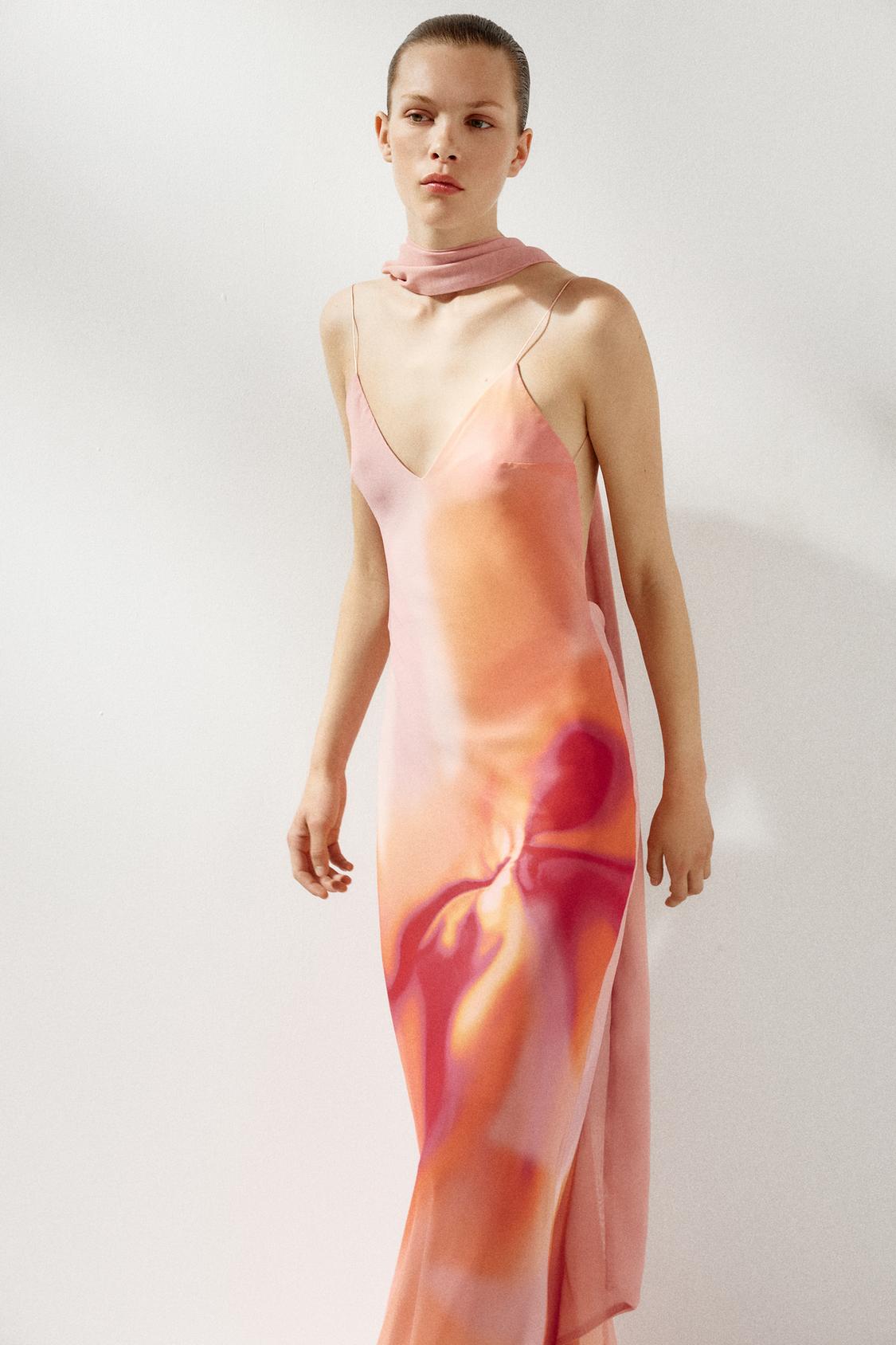 Long Printed Dress with Matching Scarf