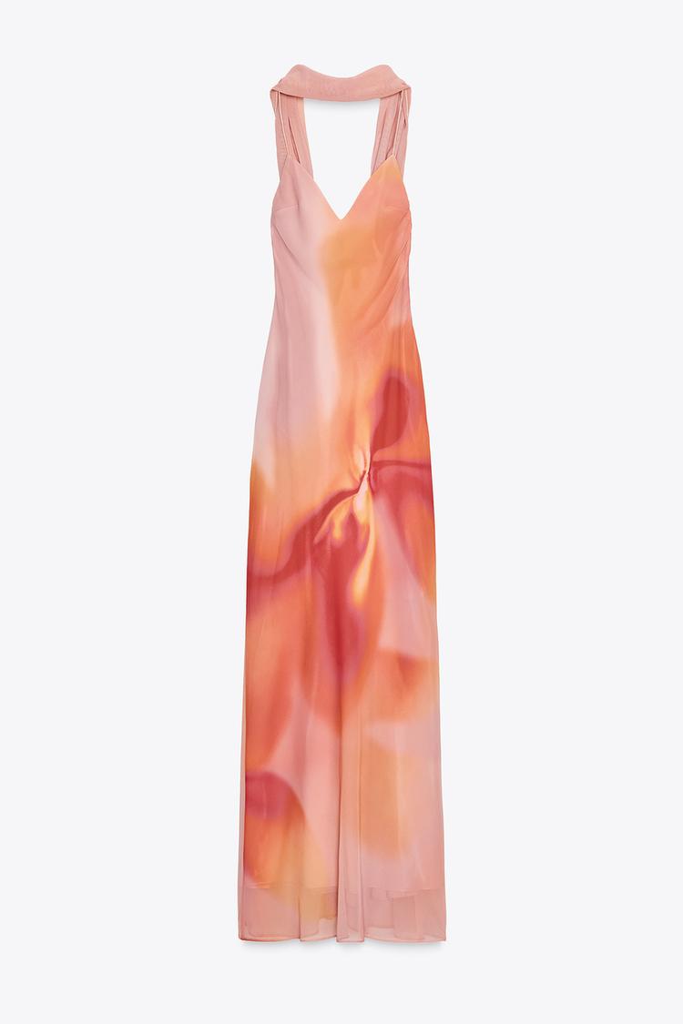 Long Printed Dress with Matching Scarf