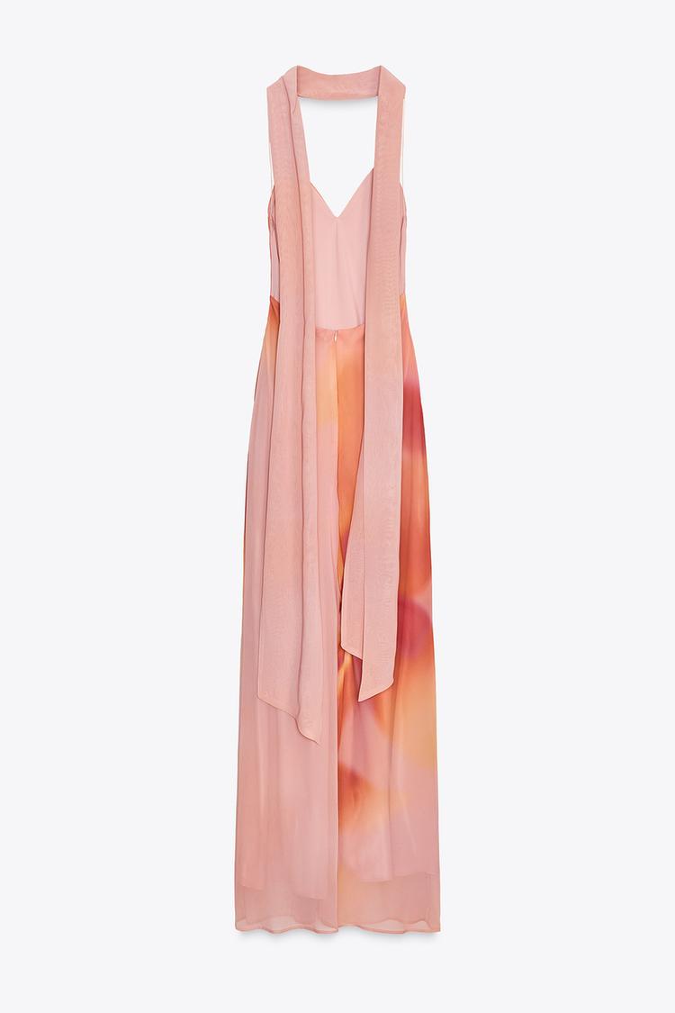 Long Printed Dress with Matching Scarf