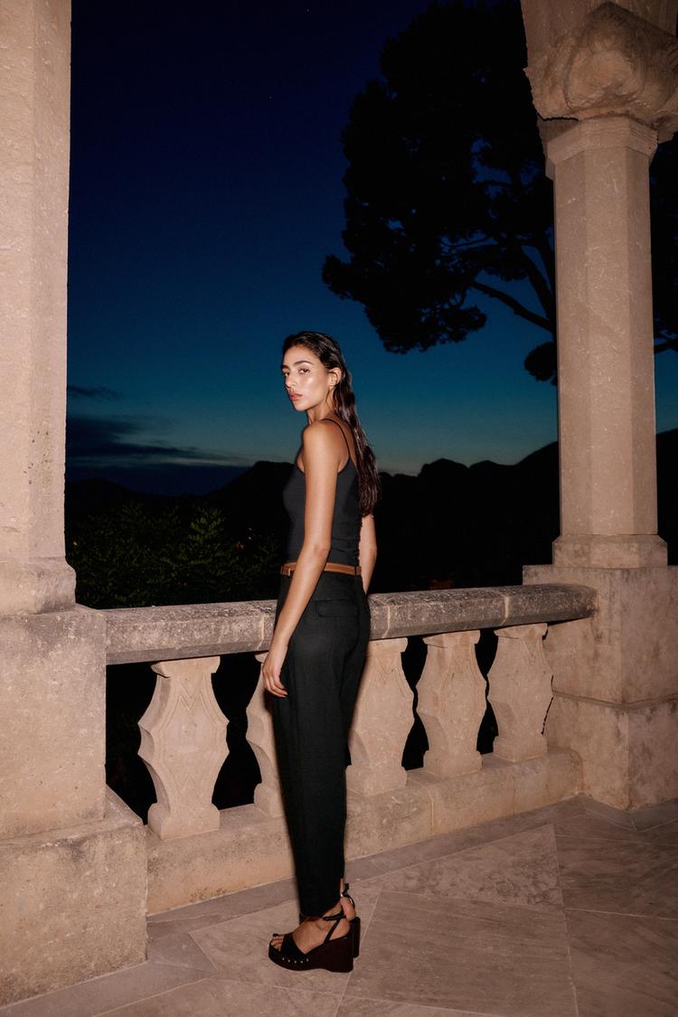 Straight Linen Trousers with Belt