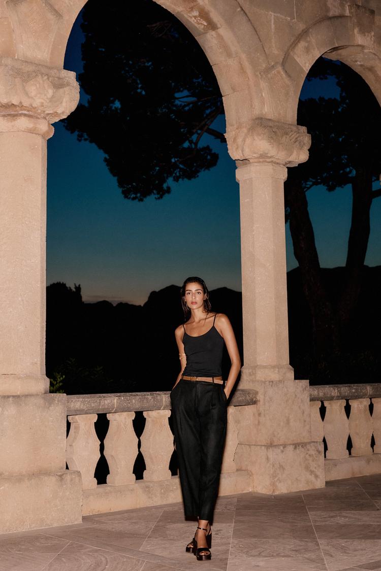Straight Linen Trousers with Belt