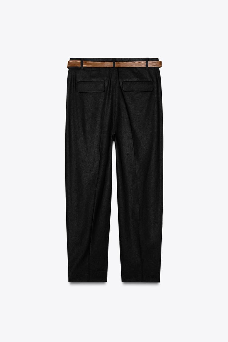 Straight Linen Trousers with Belt
